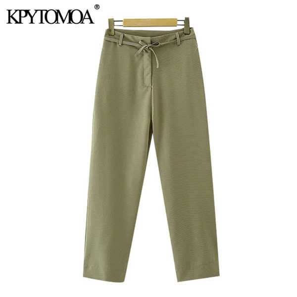 

women fashion with tied office wear pants vintage high waist zipper fly side pockets female ankle trousers mujer 210421, Black;white