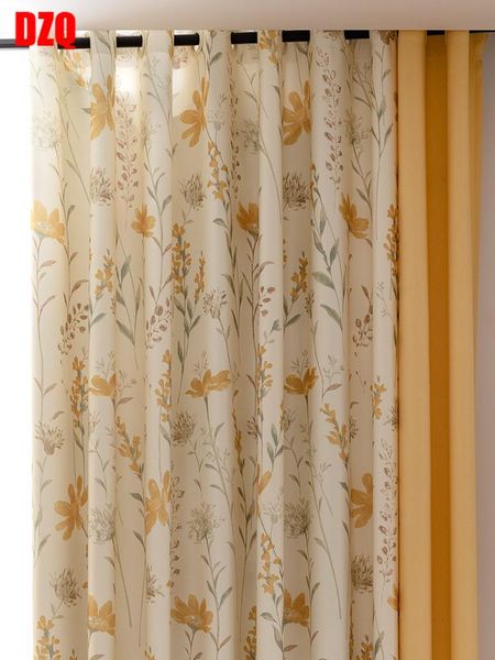 Vorhang-Vorhänge für Wohnzimmer, Esszimmer, Schlafzimmer, amerikanischer pastoraler Stil, farblich passende Nähte, zweifarbig, Gelb