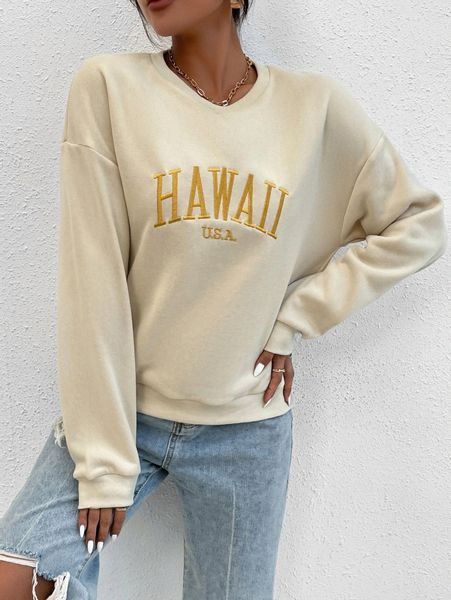 

letter embroidery drop shoulder sweatshirt 963g#, White;black