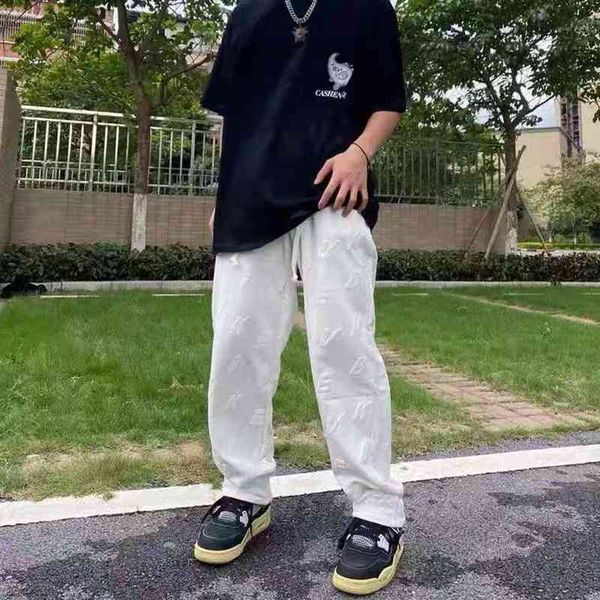 

men's pants harajuku white black letter foam hip hop mens drawstring oversize straight retro boom feet casual track 7mvm