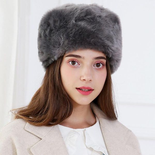 

beanie/skull caps 2021 winter thick furry hairband fluffy russian faux fur women girl headband hat outdoor ski hats, Blue;gray
