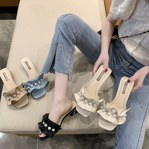 

slippers casual summer women's shoes rubber flip flops pantofle slides med string bead flower luxury hawaiian soft 2021 hoof hee, Black