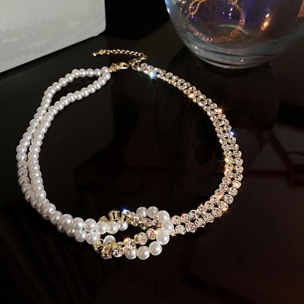 

chains pearl crystal rhinestone choker necklaces chain punk gothic chokers jewelry short gifts, Silver