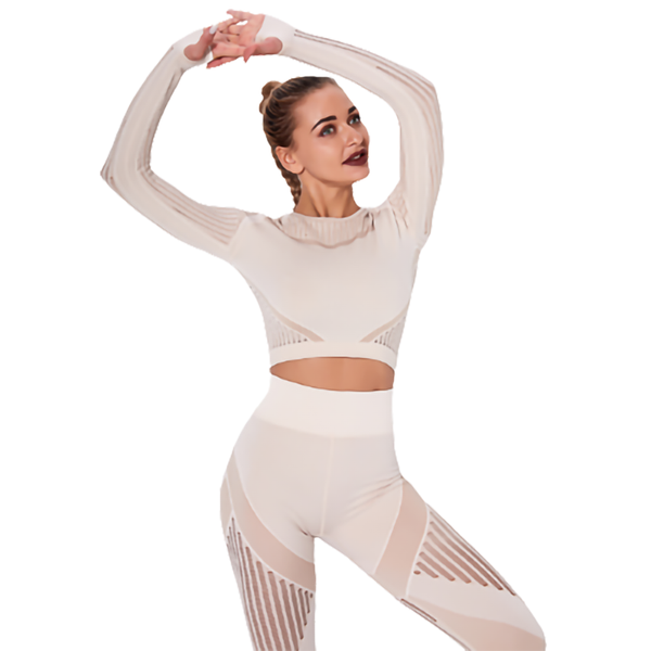 

yoga outfit hollow out seamless set women 2 pieces fitness outfits crop long sleeve bulifting leggings suit gym sports tracksuit