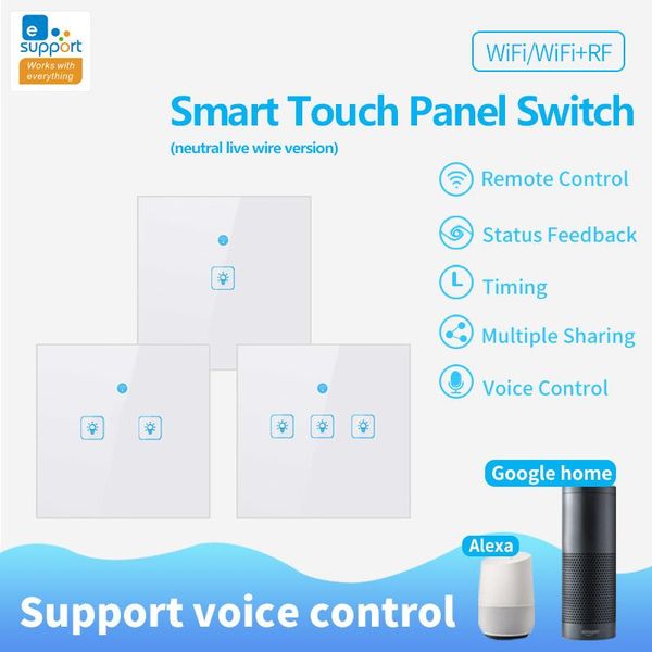 

smart home control ewelink 90-250v 86 model wireless wifi+rf touch switch european standard with zero fire panel voice
