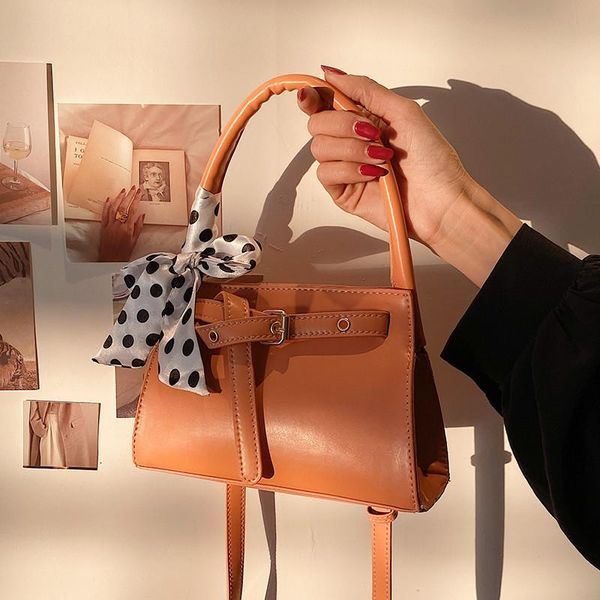 

solid color ribbon tote bag 2021 fashion quality pu leather women's designer handbag shoulder messenger cross body