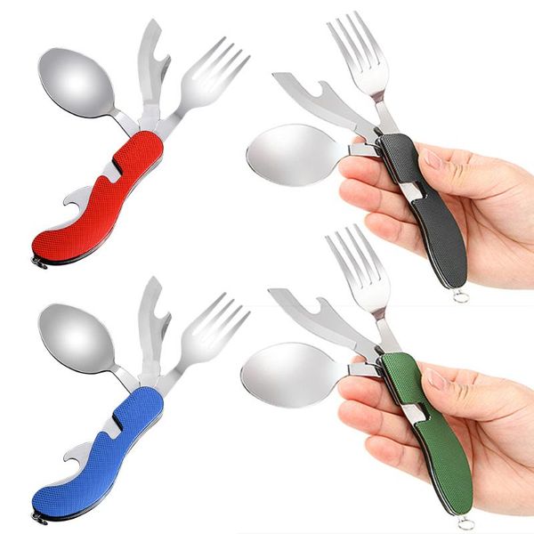 

forks tablespoon set 4 in 1 foldable spoon knife fork bottle opener stainless steel folding pocket kits outdoor tableware