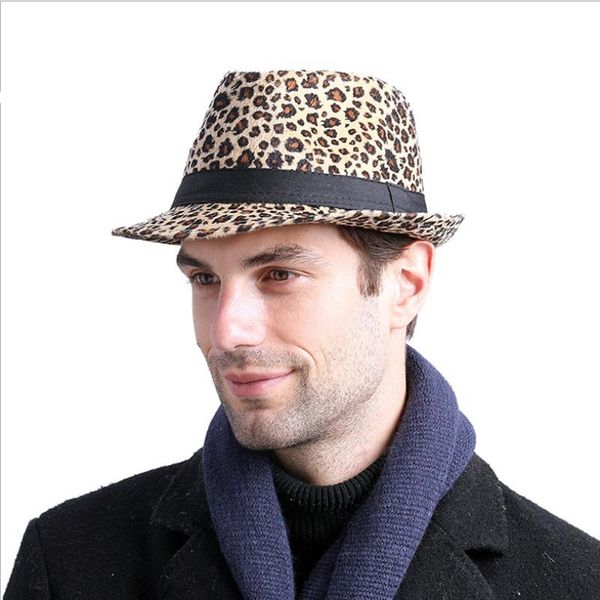 

Leopard Print Men Jazz Hat Fashion Spring Autumn Personality Casual Women Top Adult Cap Wide Brim Hats, Blue;gray