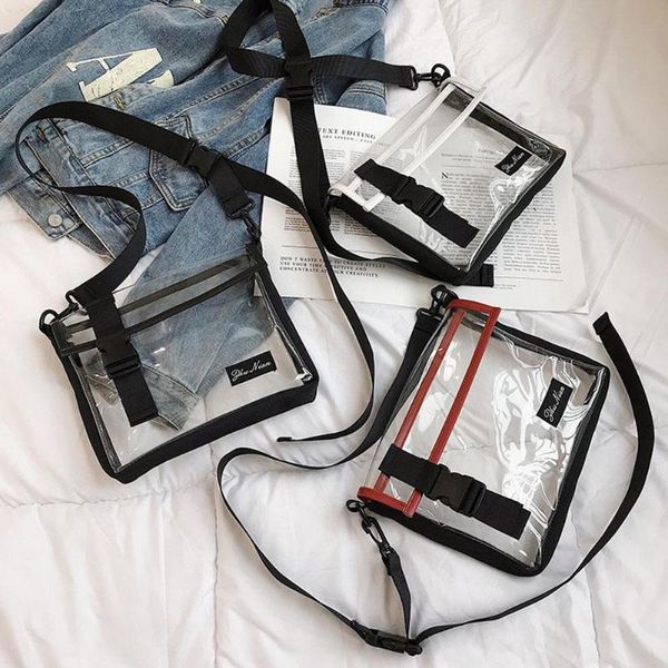 

cross body casual handbag women men pvc square shoulder messenger bags flap transparent splicing crossbody sling