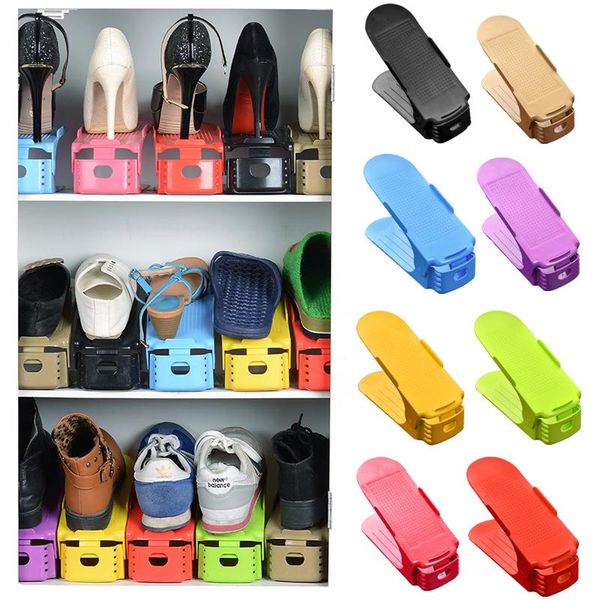 

clothing & wardrobe storage 2pcs/lot plastic shoes cabinet shelf rack double layer holder organizer space saving shoe stand adjustable