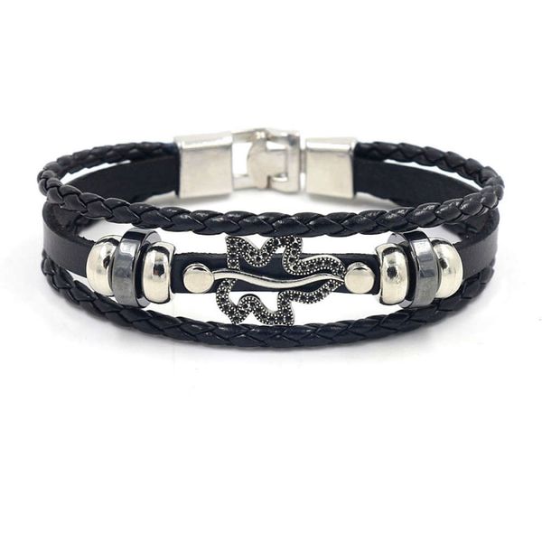 

hand catenary boys' jewelry composite gold multi-layer clasp leaf leather bracelet, Golden;silver