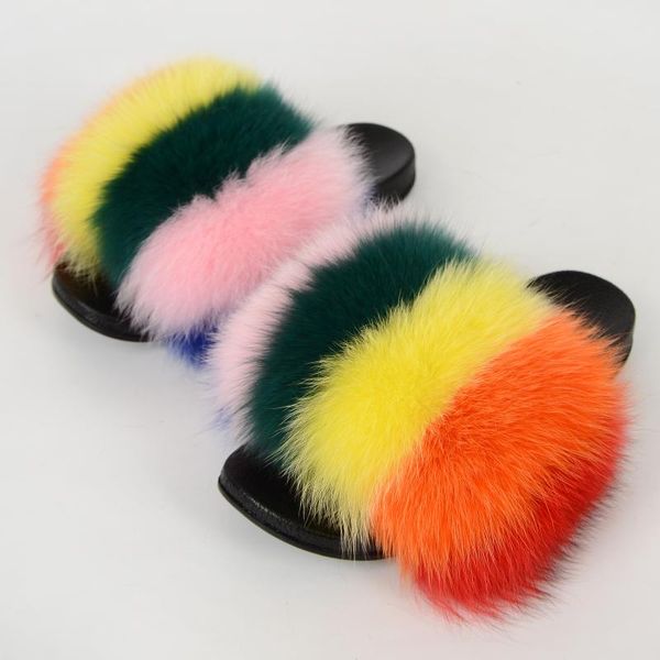 

slippers wucifo fur slides for women summer shoes home woman luxury furry sandals indoor female fluffy cute 2021, Black