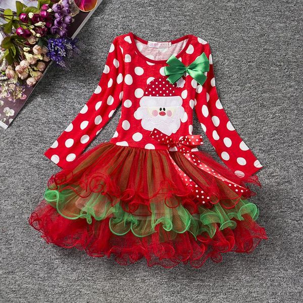 

girl's dresses 2021 christmas santa claus holday party girl dress polda spots baby bow children tutu tiers, Red;yellow