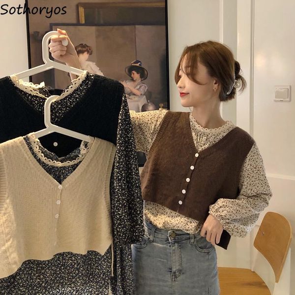 

women's vests autumn sweaters vest crop sweater korean elegant student v-neck open-stitch loose casual vintage knitting outerwear, Black;white