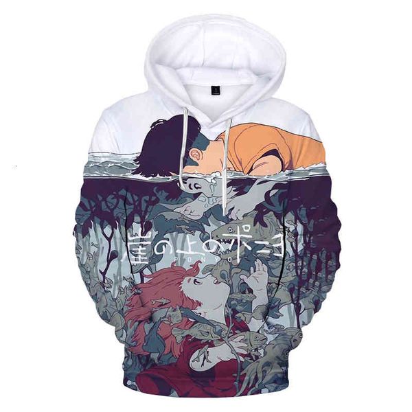 

men's hoodies & sweatshirts ponyo on the cliff 3d printed hoodie men women fashion casual cartoon pullover anime harajuku streetwear j3, Black