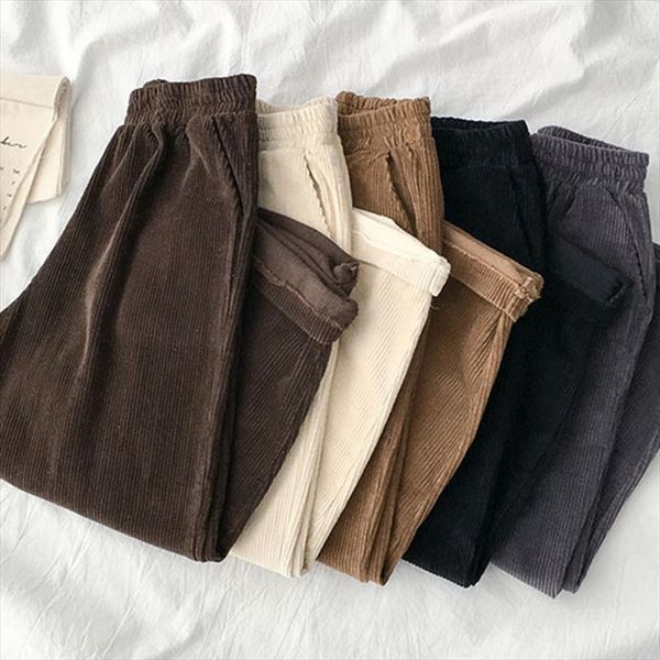 

wavsiyier spring straight streetwear korean womens pants high waist wide leg corduroy pant casual solid trousers women woman femme, Black;white