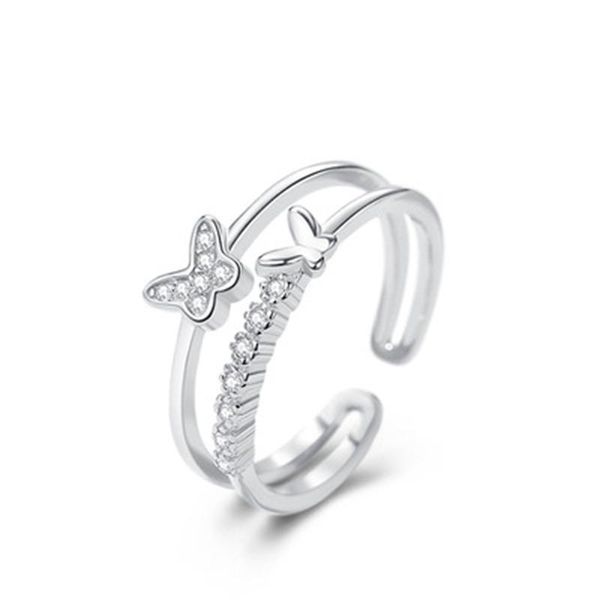 

cluster rings sterling silver s925 ring women's fashion net red personalized ring, minority design, cool wind butterfly open, Golden;silver