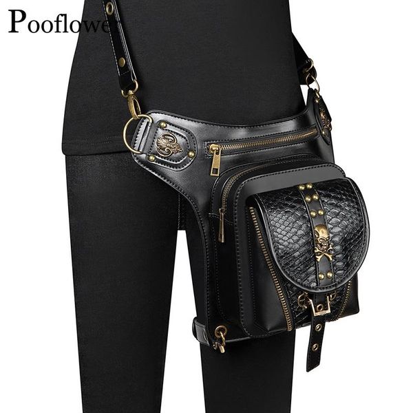 

pooflower punk moto belt leg bags women men gothic pu leather waist running bum crossbody bag fanny heuptas zh150