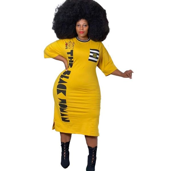 

ethnic clothing african t shirt dress women 4xl 5xl plus size half sleeve mid calf robes summer letter print loose casual 2021, Red