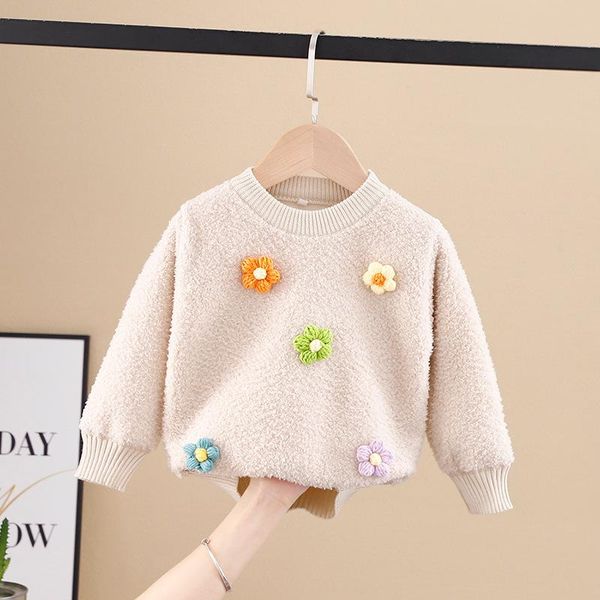 

pullover girls casual clothes spring autumn baby girl flower decoration hairy sweater 2-6 years children fashion clothing kids costumes, Blue