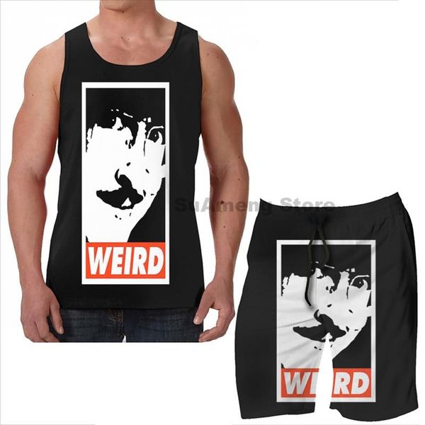 

men's tracksuits summer funny print men tank women weird al beach shorts sets fitness vest, Gray