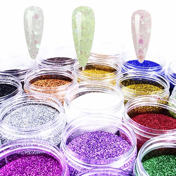 

100g/bag nails glitter designs art at home beauty cuticle diy colors mix salon nail glitter powder with bottle, Silver;gold