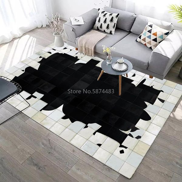 

carpets black/white imitation cowhide 3d printed modern nordic home decor floor rug child bedroom play area rugs kids room mats