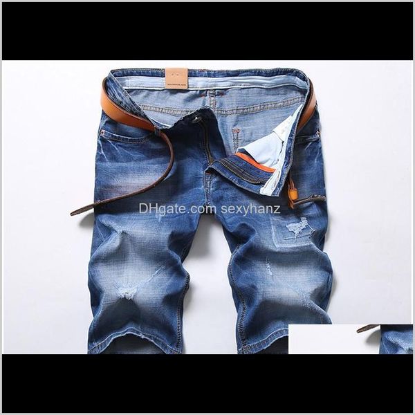 Abbigliamento Abbigliamento Drop Delivery 2021 Moda estiva Skinny Uomo Denim Blu Casual Lunghezza al ginocchio Pantaloncini di jeans a foro corto 1W8Kg