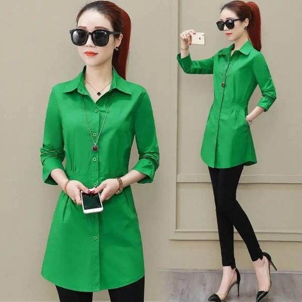 

women's trench coats spring autumn blouse korean solid color mid-length shirt jacket plus size female thin windbreaker outerwear, Tan;black