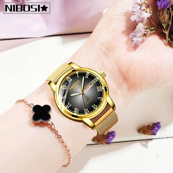 

wristwatches nibosi fashion womens watches waterproof watch ladies ultra-thin casual wrist quartz clock reloj hombre, Slivery;brown