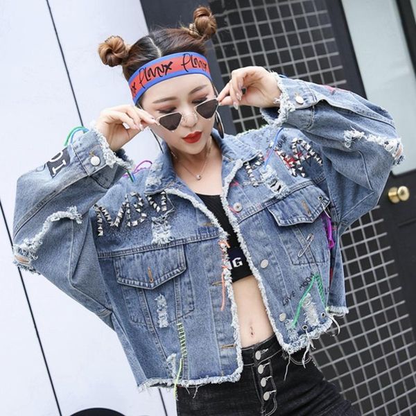 

women's jackets mexemara fashion autumn the rivet printing hole short paragraph burr denim jacket, Black;brown