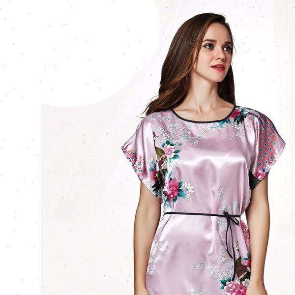 

silk gowns dress nightgown peacock women sleepwear amp flower nightdress satin rayon nightwear home wear housecoat, Black;red