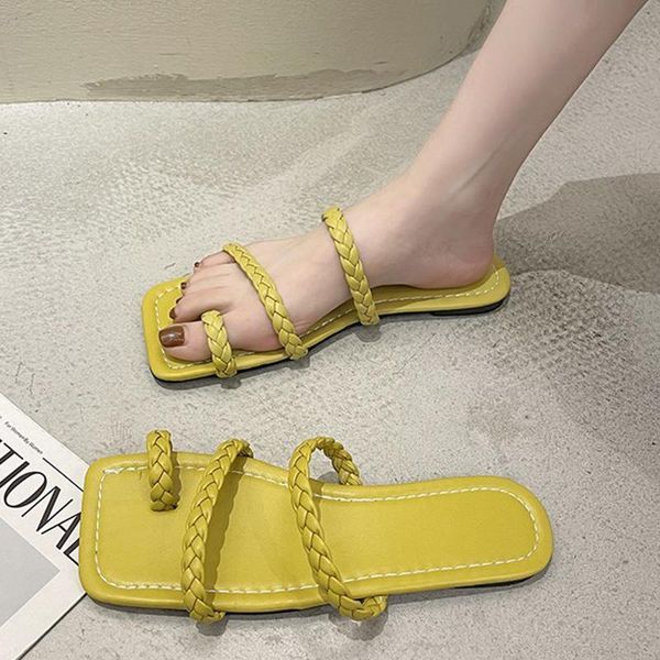 

women shoes home 2021 summer slippers woman fashion flats weave design ladies indoor slides female flip flops, Black