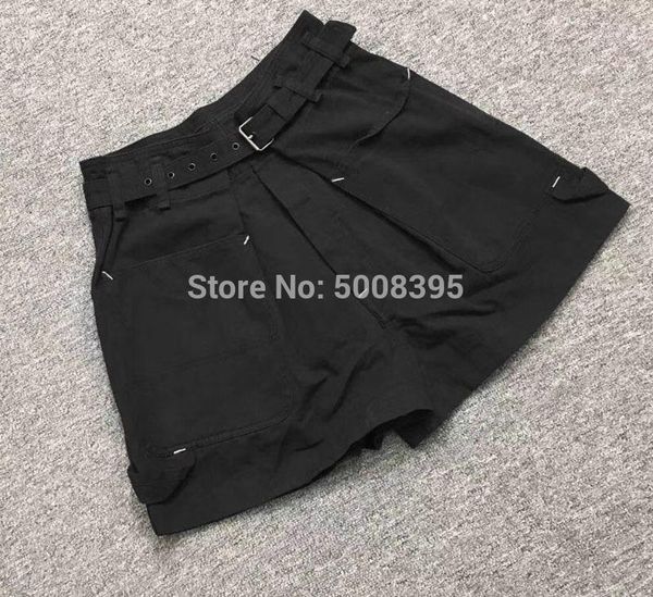 

women's shorts [7evening] - woman cotton high waisted buckle belt large pockets, White;black