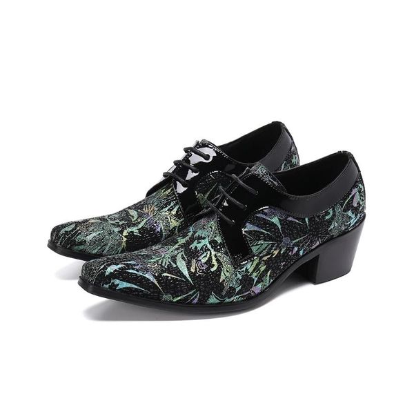 

zapatos mens shoes high heels floral genuine leather men wedding elegant italian men's oxford dress lace up male footwear, Black