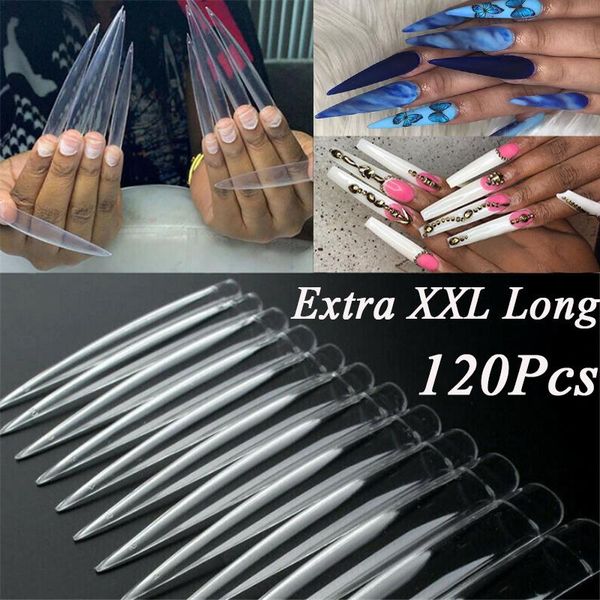 

false nails 12 pieces of natural transparent white long nail art modification fake female hand cosmetic tools, Red;gold
