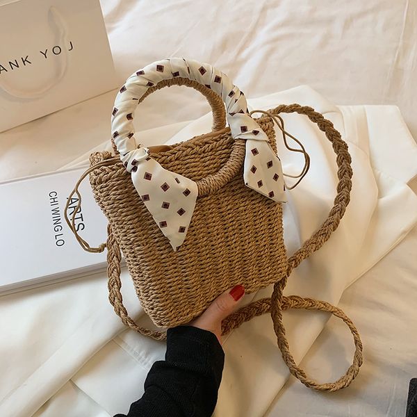 

straw small bag women's summer new fashion square single shoulder texture messenger bag hand purses