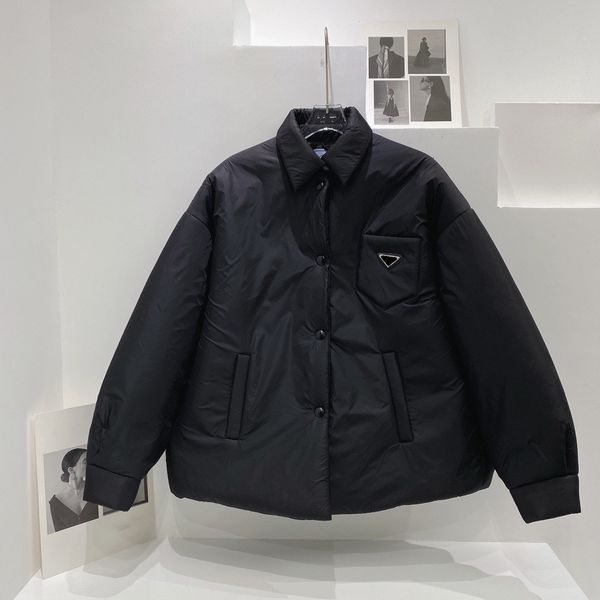 

p-ra brands women down parkas lady shirt style cotton jacket fashion trend woman luxury designer fluffy warm loose casual jackets overcoat c, Black