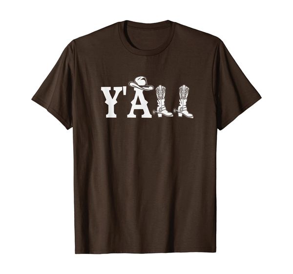 

y'all texas tshirt with southern hat and boots spurs, White;black
