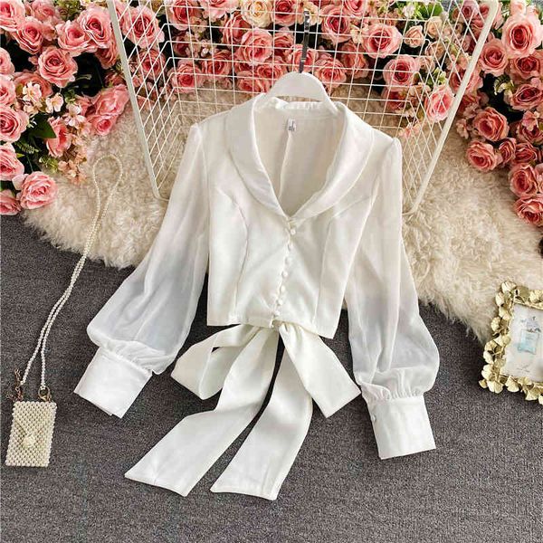 

sweaters spring autumn women bow short blouse black/white turn-down collar mesh long sleeve casual shirt female new fashion blusas, White;black