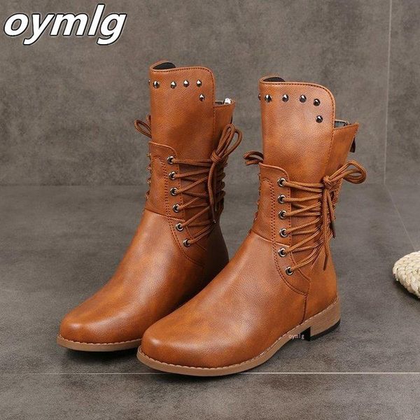 

boots autumn winter women's zipper vintage holiday mid-calf artificial leather motorcycle booties, Black