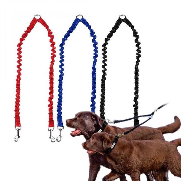 

pc pet dog lead leash traction rope splitter 1 to 2 double way elastic twin dogs leashes outdoor collar perro collars &