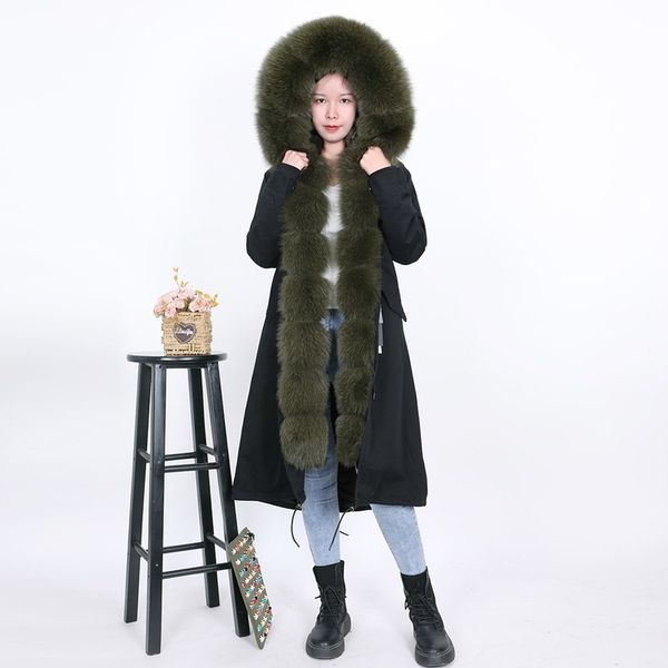 

womens winter jacket fox fur coat casual british style plus size slim coat 2020real fur ladies clothing, Black