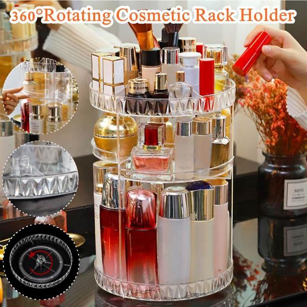 

rotating acrylic cosmetic makeup organizer diy detachable rangement maquillage adjustable storage holder rack boxes & bins