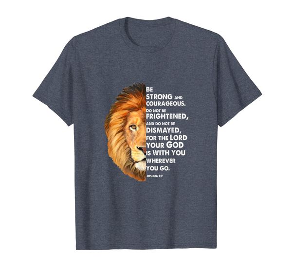 

joshua 1:9 be strong and courageous lion christian t-shirt, White;black