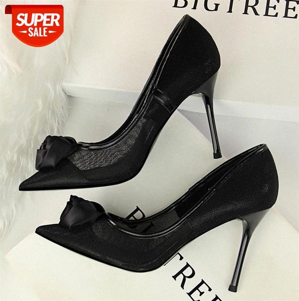

1853-2 european and american nightclubs are thin stiletto high heels mesh hollow satin rose flower single shoes #jj9l