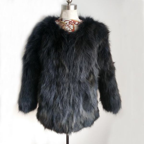 

women's fur & faux fashion real raccoon coat long natural thick warm jacket women wholesale retail customize overcoat wsr55, Black