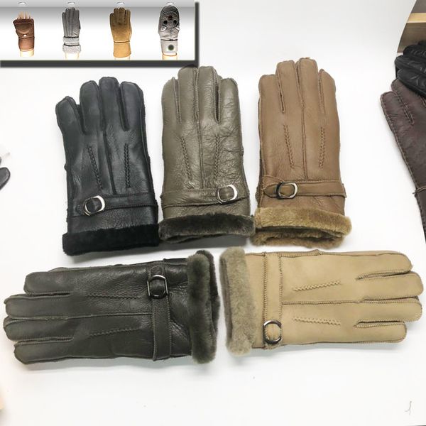 

winter sheep wool integrated five finger genuine leather men' warm and cold proof outdoor motorcycle riding gloves, Blue;gray