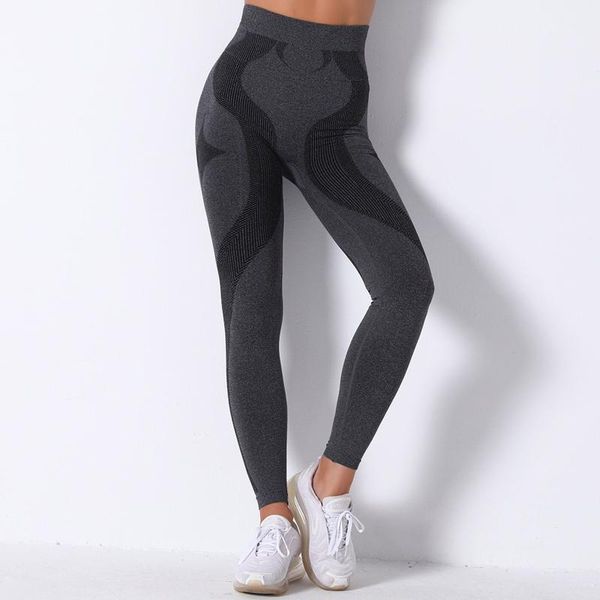 

yoga outfit women's gym sports running fitness tights trousers seamless knitted high waist hip lift casual hollow out solid color pants