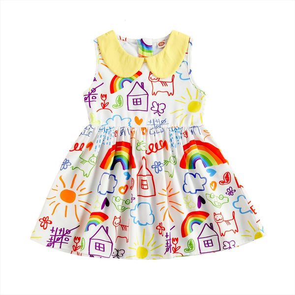 

1 6y summer cotton baby girl dress girls cartoon sleeveless childrens clothing kids princess dresses casual clothes, Red;yellow